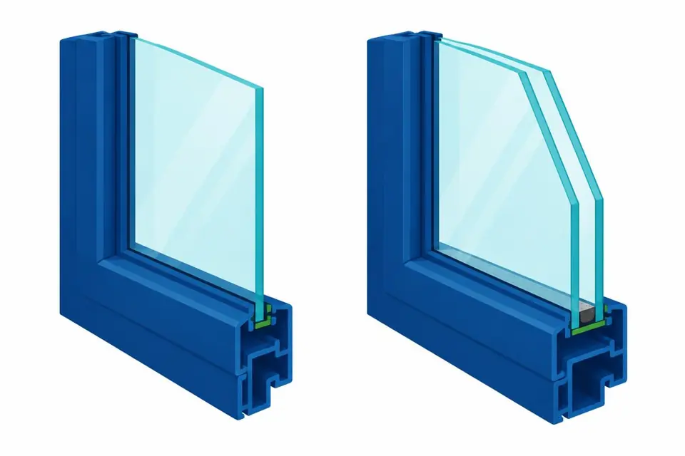 Illustration : coupes de fenêtres à simple et double vitrage